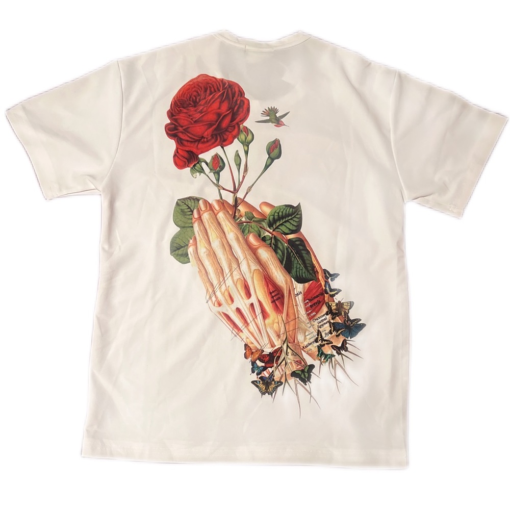 NWT! $305 Comme des Garçons Homme Plus Praying Hands T-shirt White sz med